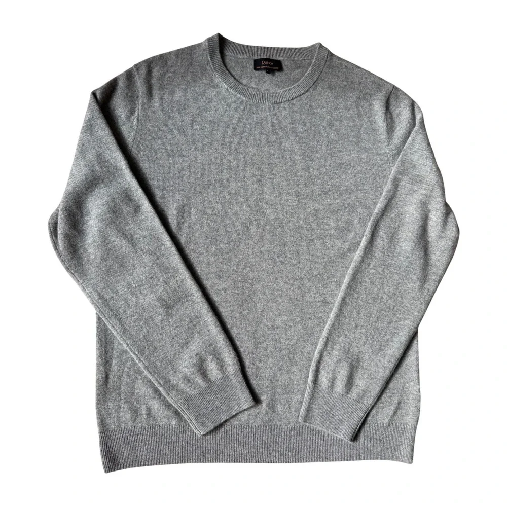 Quince Mens Sweater Mongolian Cashmere Crewneck Heather Grey Large